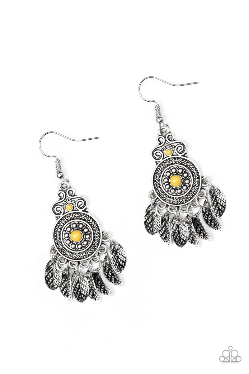 Lower East WILDSIDE Yellow Earrings - Paparazzi Accessories- lightbox - CarasShop.com - Paparazzi Jewelry by Cara Jewels