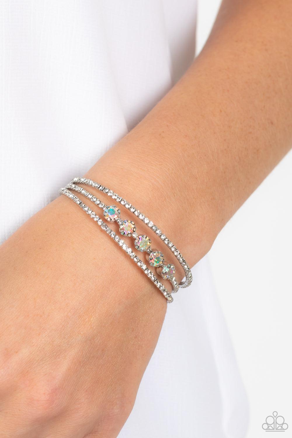 Lucid Layers Multi Iridescent Rhinestone Cuff Bracelet - Paparazzi Accessories- lightbox - CarasShop.com - Paparazzi Jewelry by Cara Jewels