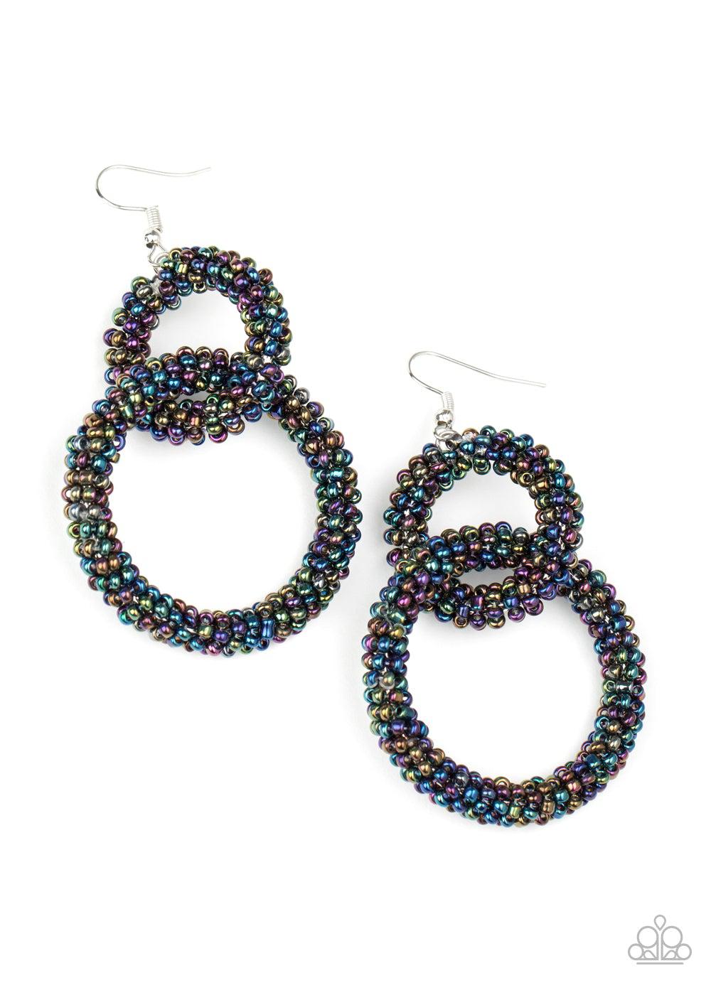 Luck BEAD A Lady Multi "Oil Spill" Seed Bead Earrings - Paparazzi Accessories- lightbox - CarasShop.com - Paparazzi Jewelry by Cara Jewels