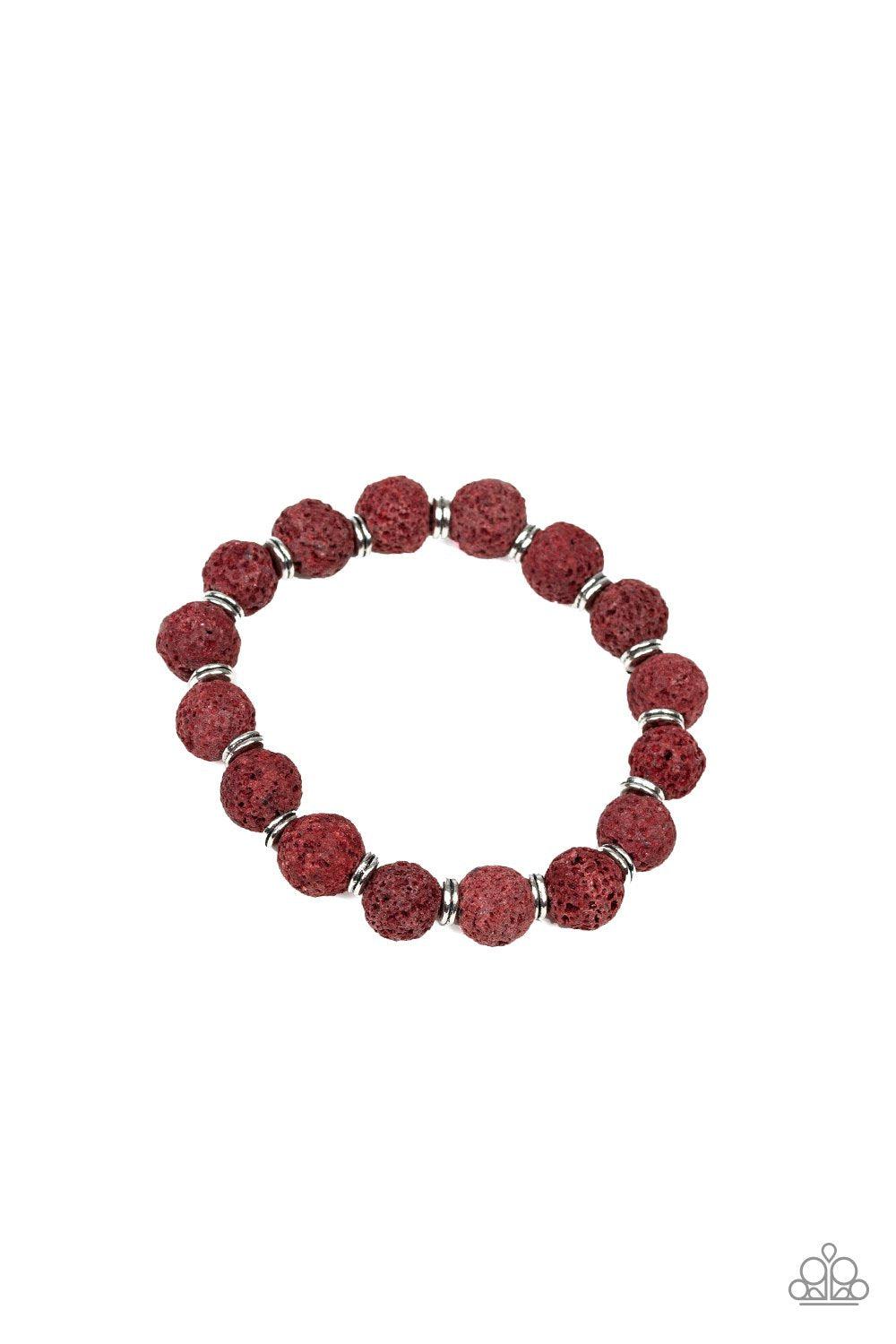 Luck - Red Lava Rock Stretch Bracelet - Paparazzi Accessories- on model - CarasShop.com - Paparazzi Jewelry by Cara Jewels