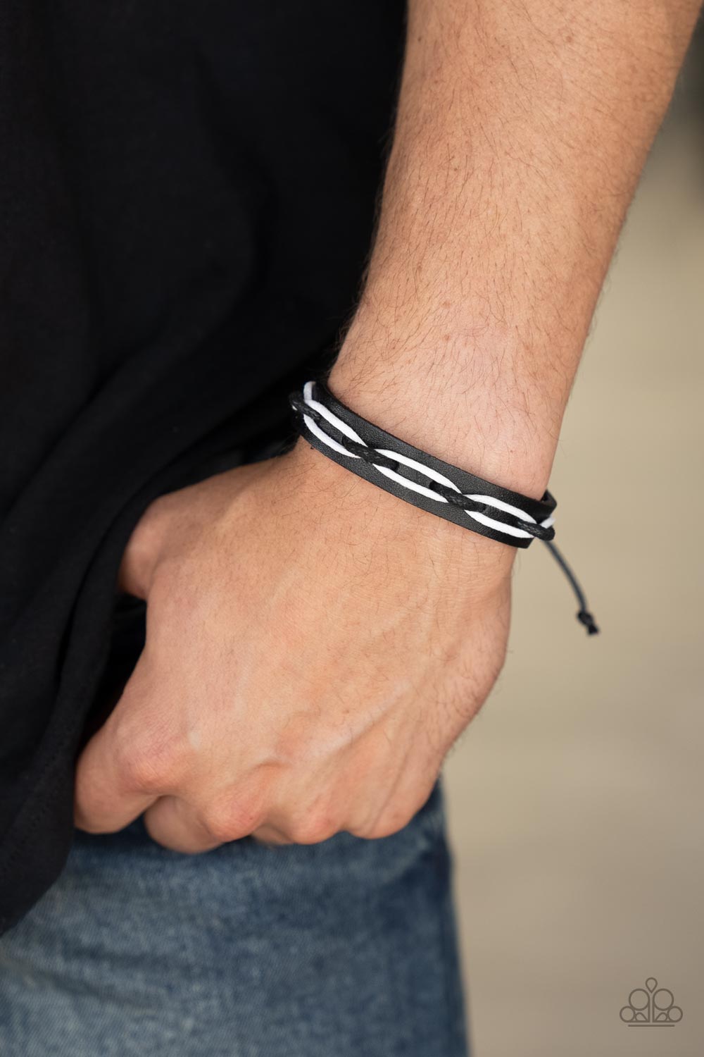 Lucky Locomotion Black Leather Urban Bracelet - Paparazzi Accessories- on model - CarasShop.com - Paparazzi Jewelry by Cara Jewels