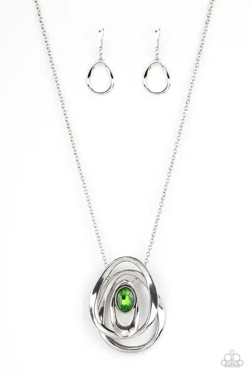 Luminous Labyrinth Green Necklace - Paparazzi Accessories- lightbox - CarasShop.com - Paparazzi Jewelry by Cara Jewels