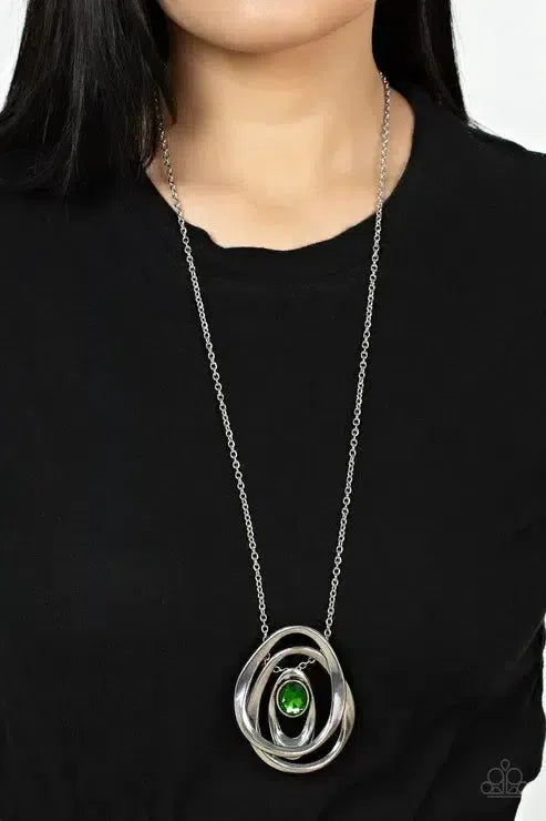 Luminous Labyrinth Green Necklace - Paparazzi Accessories- on model - CarasShop.com - Paparazzi Jewelry by Cara Jewels