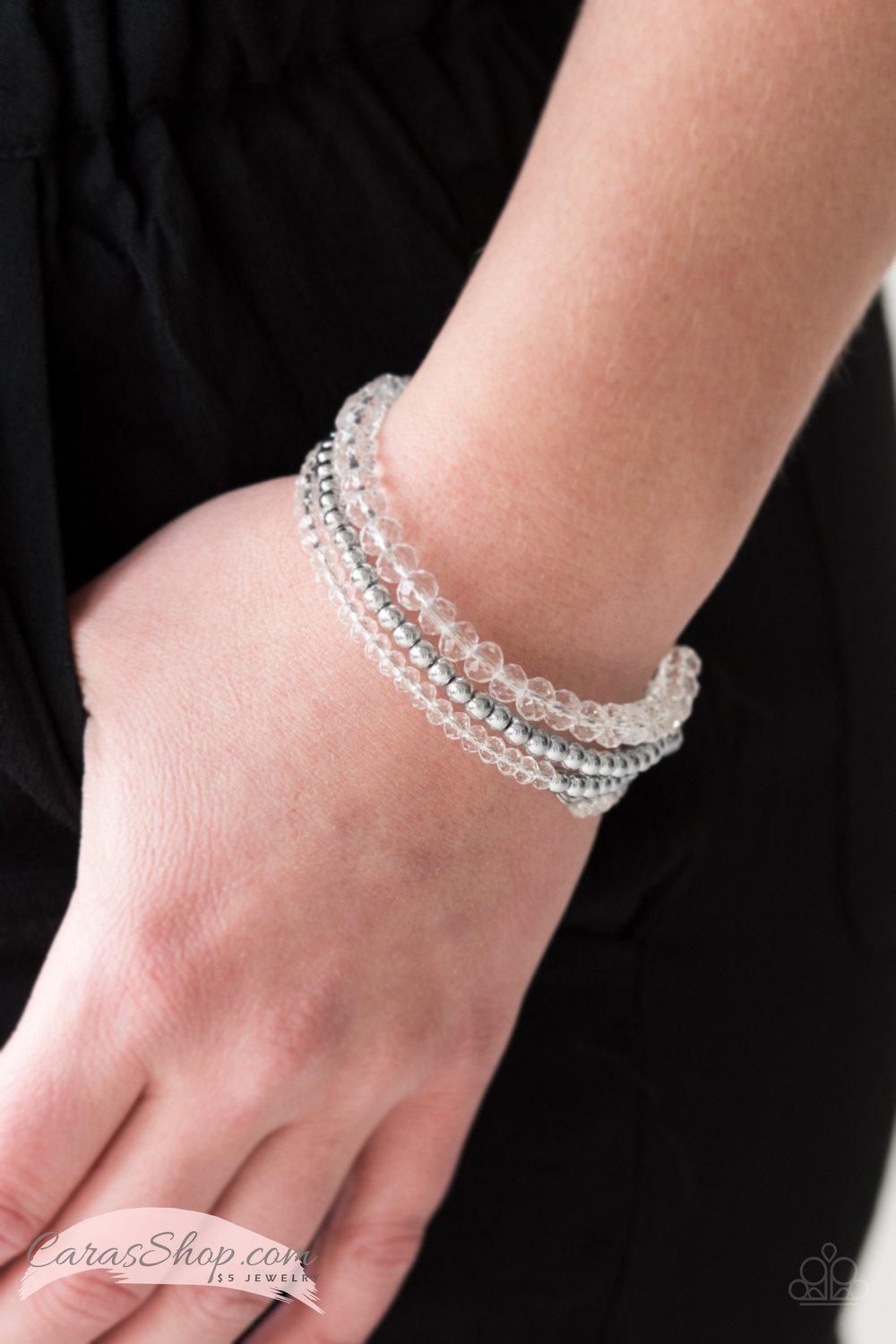 Luminous Lustre White Infinity Wrap Bracelet - Paparazzi Accessories- lightbox - CarasShop.com - Paparazzi Jewelry by Cara Jewels