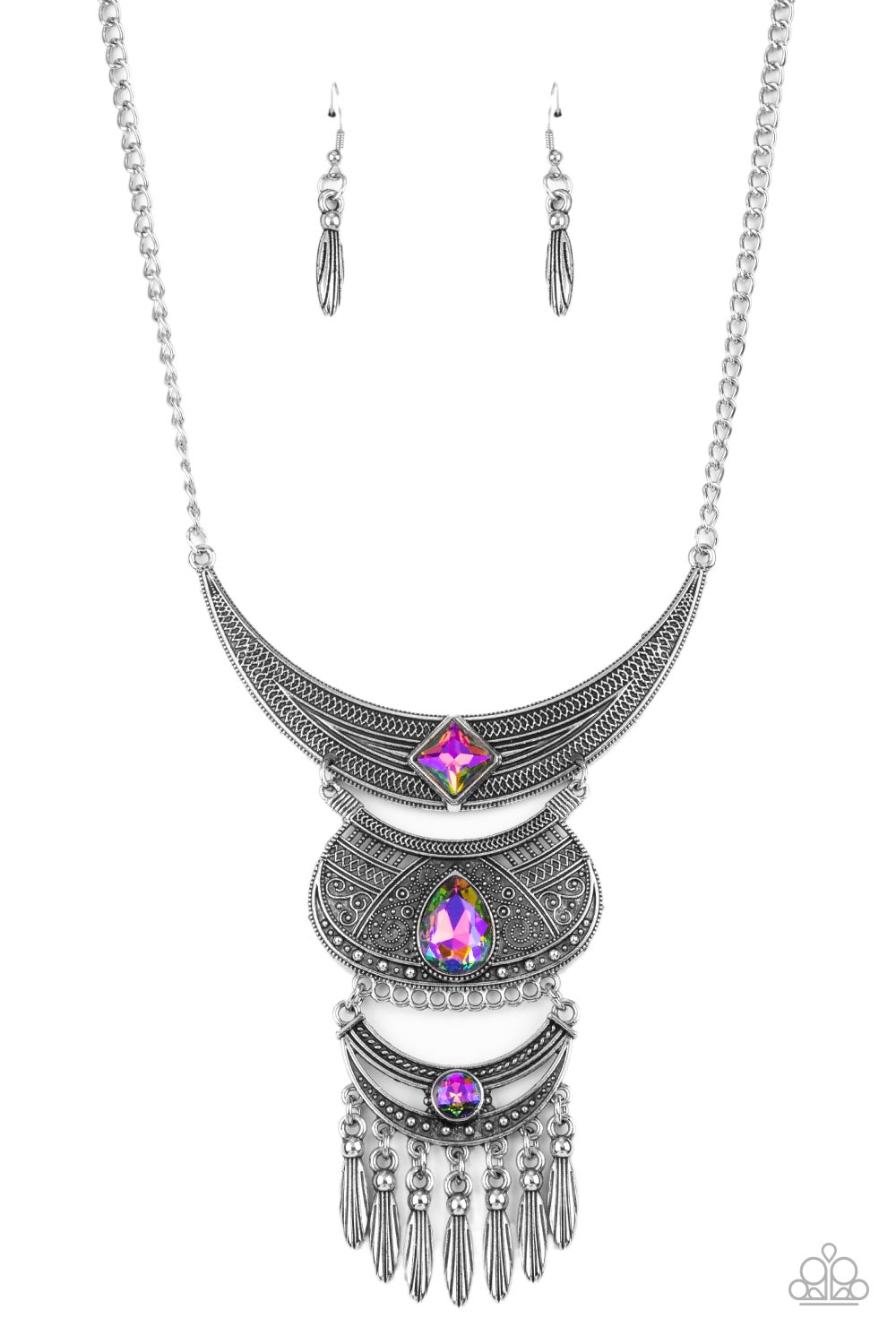 Lunar Enchantment Multi UV Shimmer Rhinestone and Silver Necklace - Paparazzi Accessories- lightbox - CarasShop.com - Paparazzi Jewelry by Cara Jewels