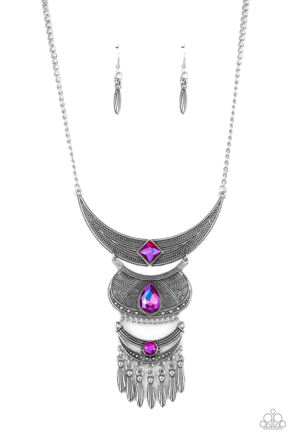 Lunar Enchantment Pink UV Shimmer Rhinestone and Silver Necklace - Paparazzi Accessories- lightbox - CarasShop.com - Paparazzi Jewelry by Cara Jewels