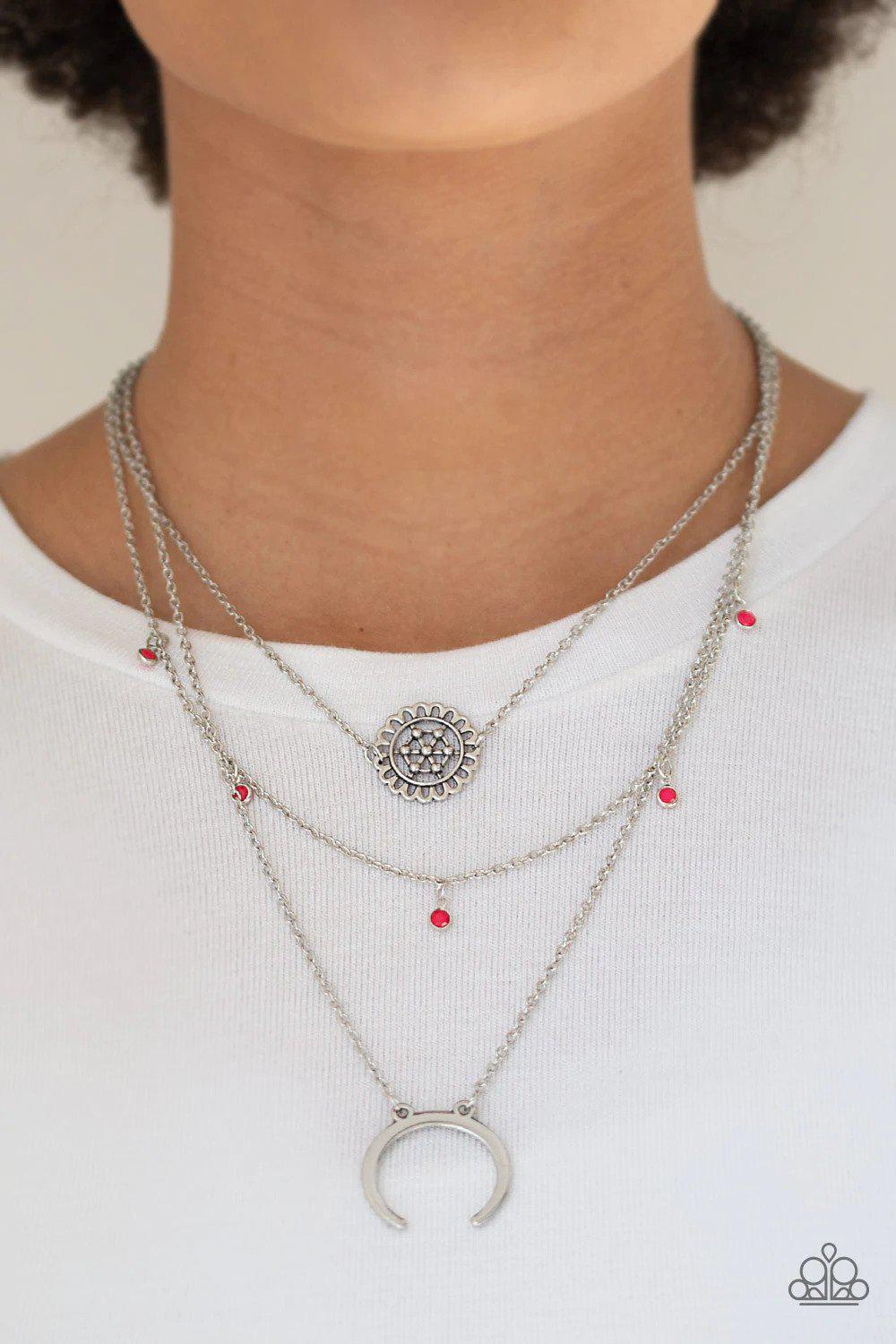 Lunar Lotus Pink Necklace - Paparazzi Accessories- on model - CarasShop.com - Paparazzi Jewelry by Cara Jewels