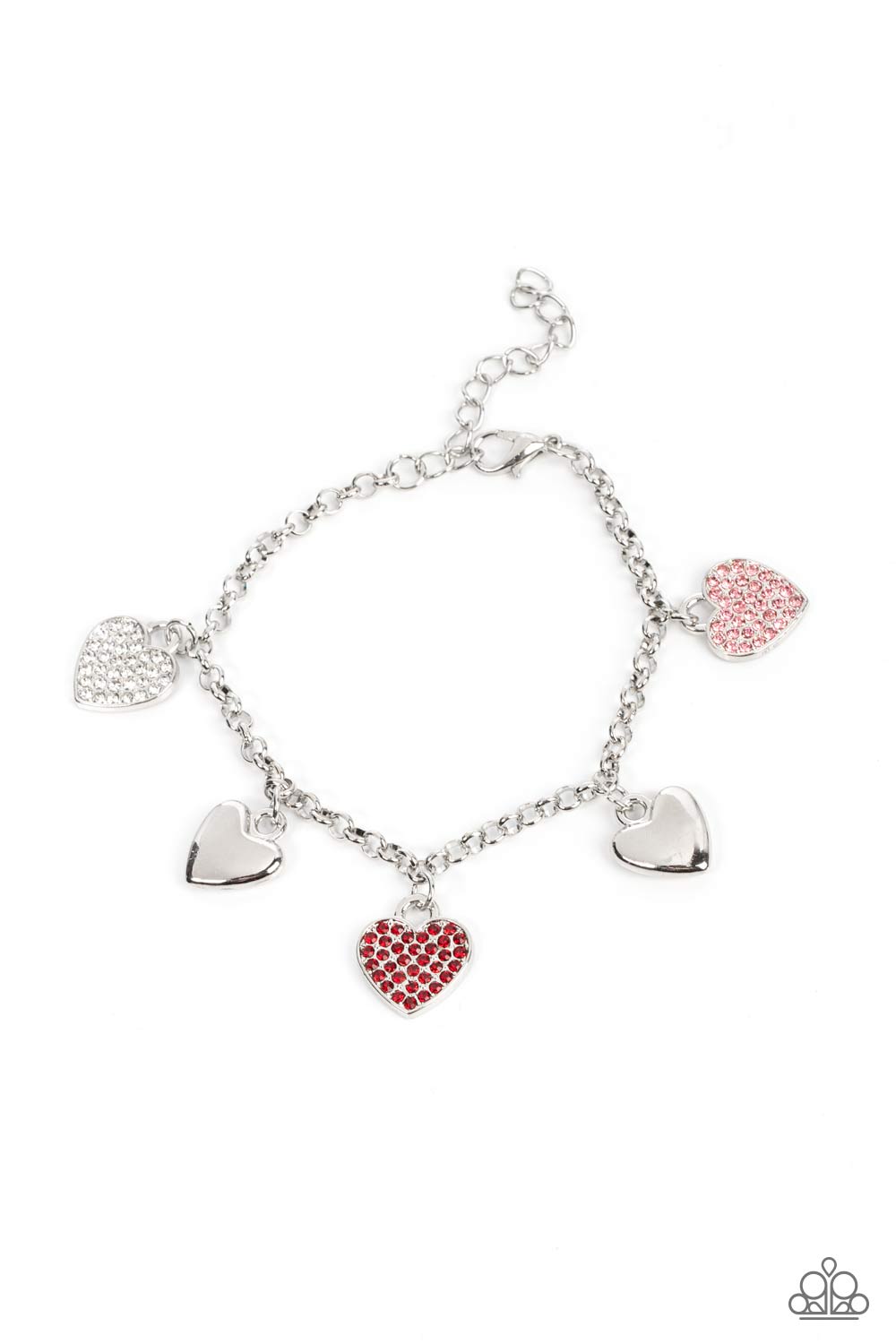 Lusty Lockets Multi Red and Pink Heart Charm Bracelet - Paparazzi Accessories- lightbox - CarasShop.com - Paparazzi Jewelry by Cara Jewels