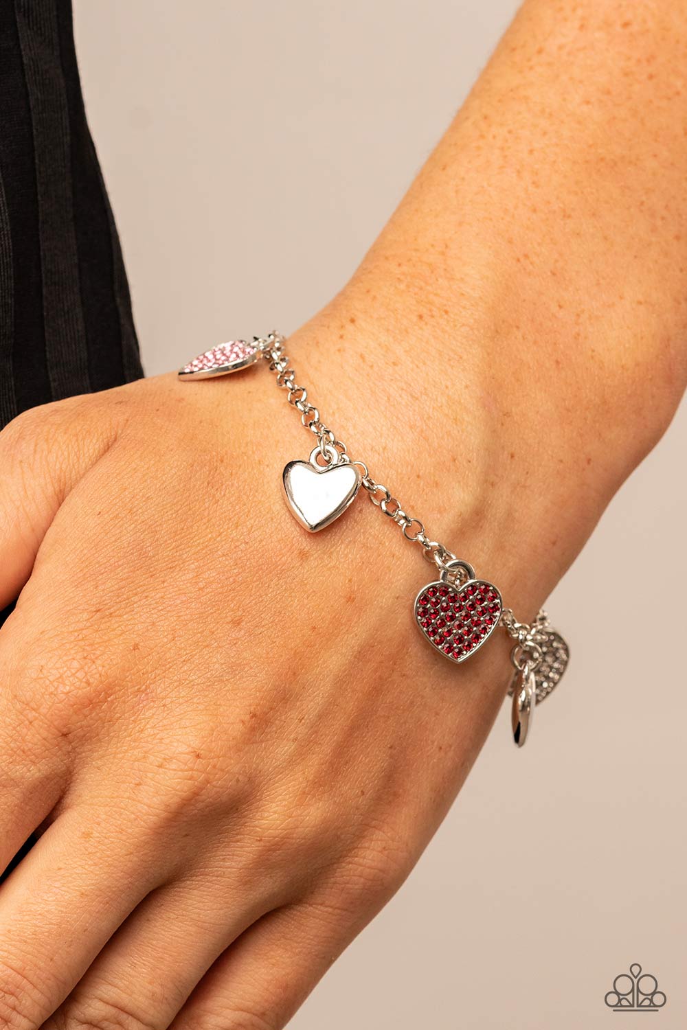 Lusty Lockets Multi Red and Pink Heart Charm Bracelet - Paparazzi Accessories- lightbox - CarasShop.com - Paparazzi Jewelry by Cara Jewels