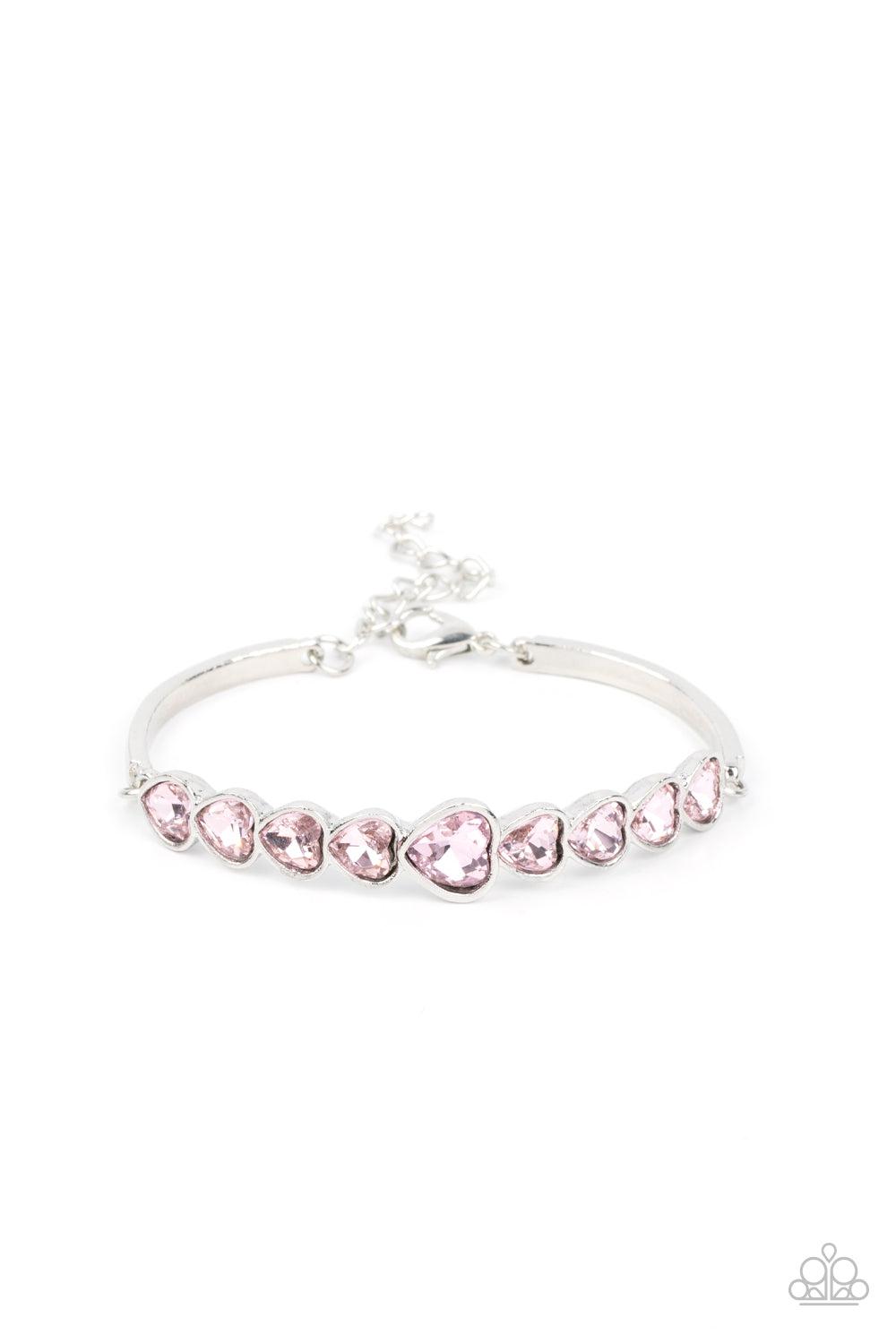 Lusty Luster Pink Rhinestone Heart Bracelet - Paparazzi Accessories- lightbox - CarasShop.com - Paparazzi Jewelry by Cara Jewels