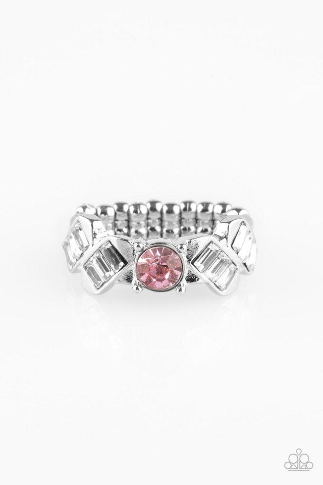 Luxury Loot White and Pink Rhinestone Ring - Paparazzi Accessories- on model - CarasShop.com - Paparazzi Jewelry by Cara Jewels