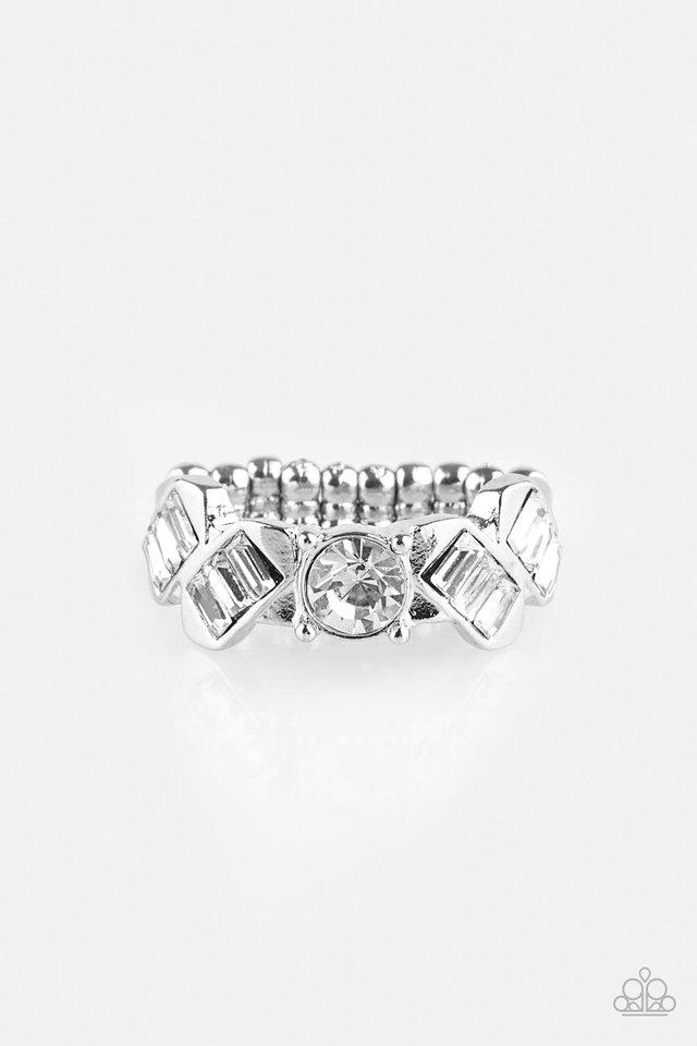Luxury Loot White Rhinestone Ring - Paparazzi Accessories- lightbox - CarasShop.com - Paparazzi Jewelry by Cara Jewels