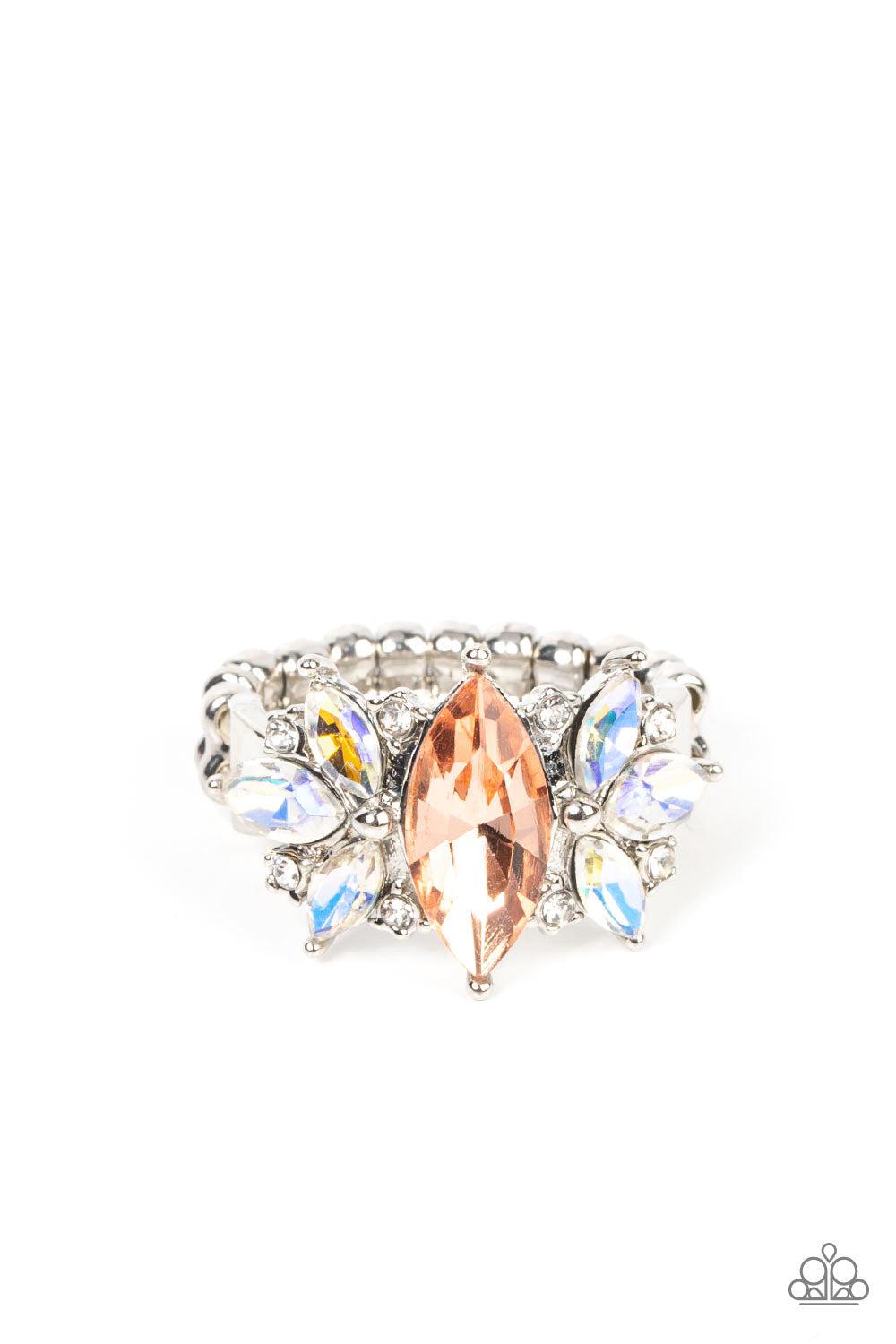 Luxury Luster Orange Iridescent Rhinestone Ring - Paparazzi Accessories- lightbox - CarasShop.com - Paparazzi Jewelry by Cara Jewels