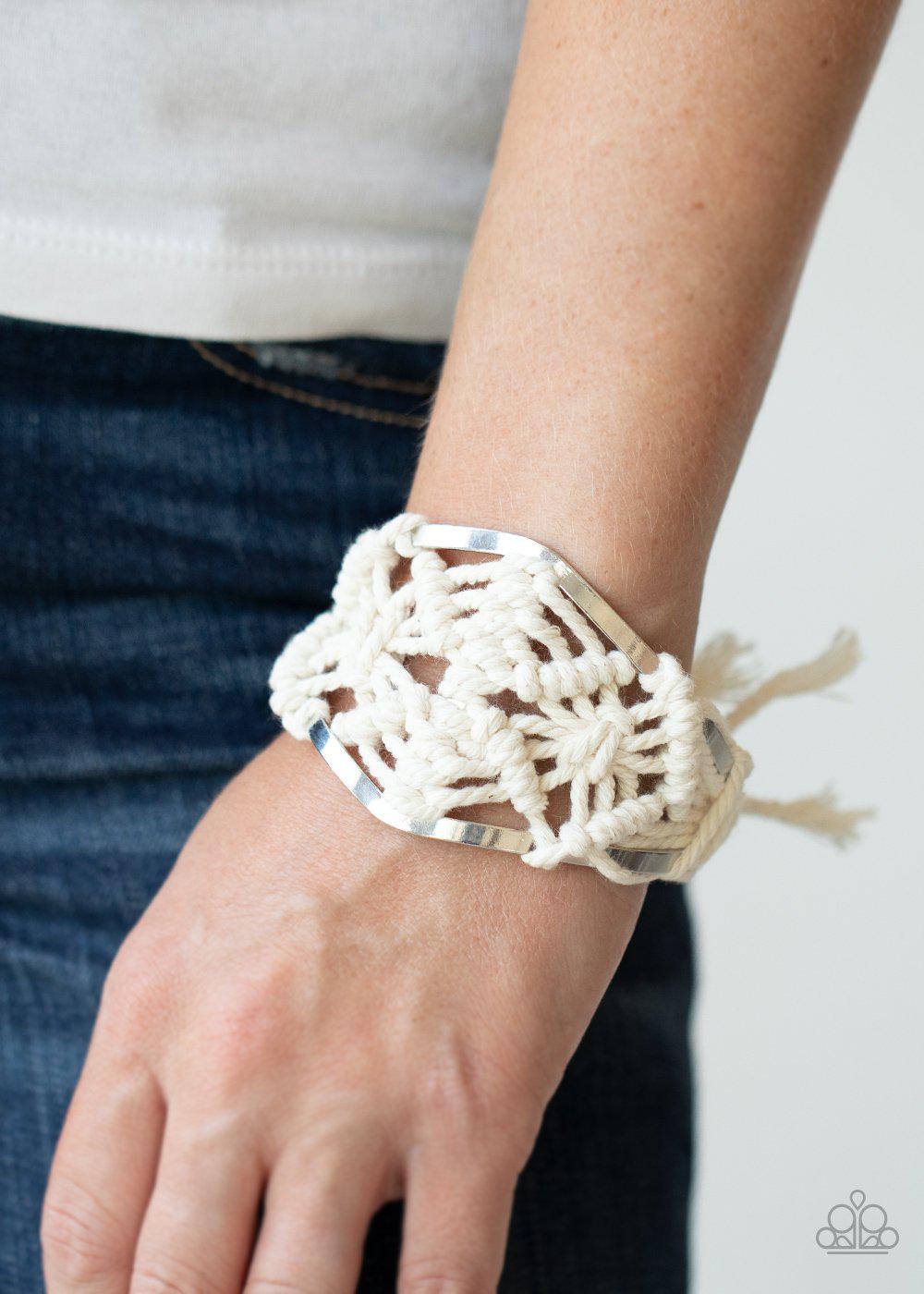 Macrame Mode Cuff Bracelet - Paparazzi Accessories- on model - CarasShop.com - Paparazzi Jewelry by Cara Jewels