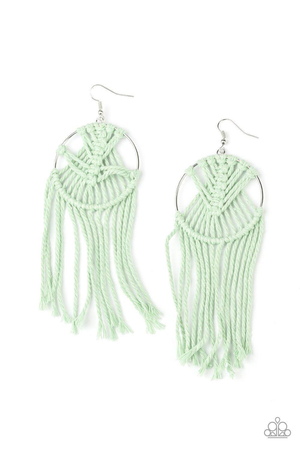 MACRAME, Myself and I Mint Green Earrings - Paparazzi Accessories- lightbox - CarasShop.com - Paparazzi Jewelry by Cara Jewels