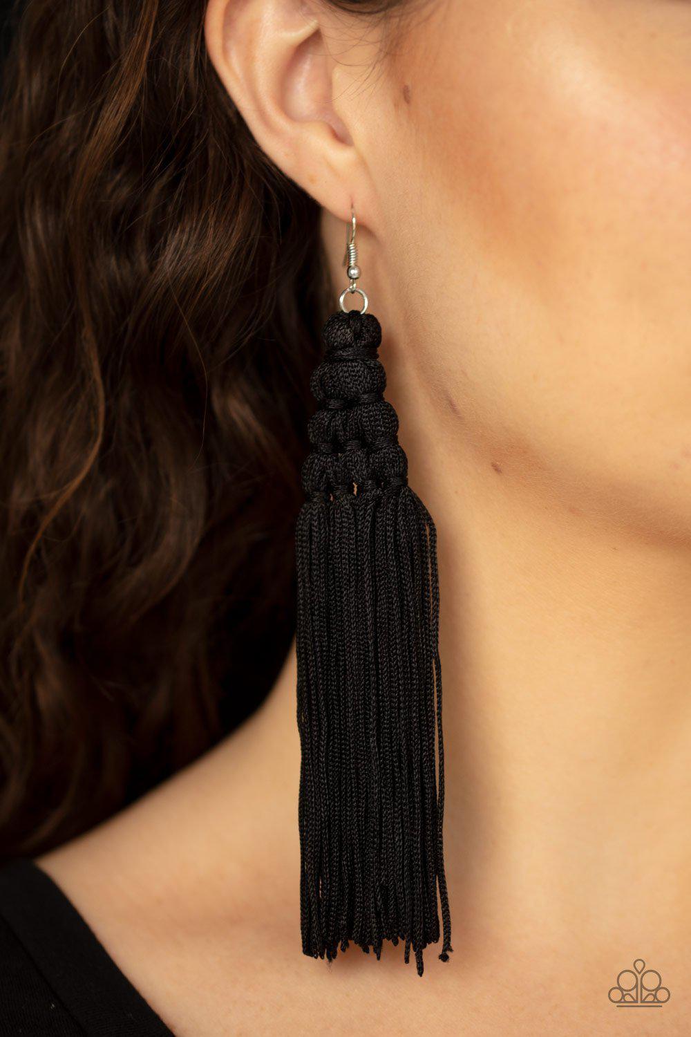 Magic Carpet Ride Black Tassel Earrings - Paparazzi Accessories- lightbox - CarasShop.com - Paparazzi Jewelry by Cara Jewels