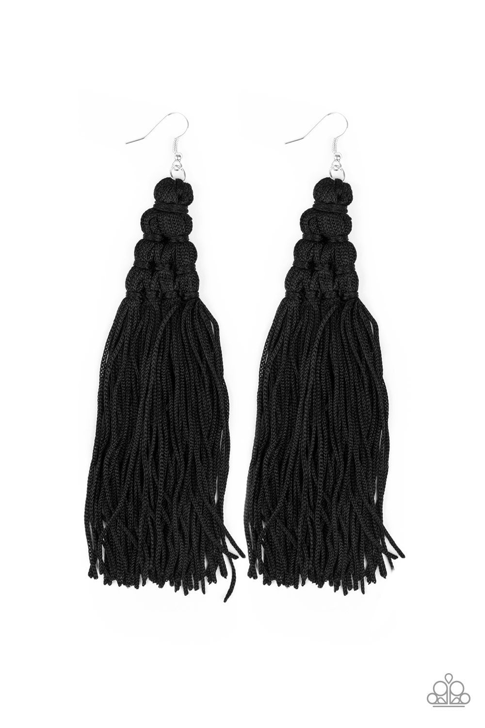 Magic Carpet Ride Black Tassel Earrings - Paparazzi Accessories- on model - CarasShop.com - Paparazzi Jewelry by Cara Jewels