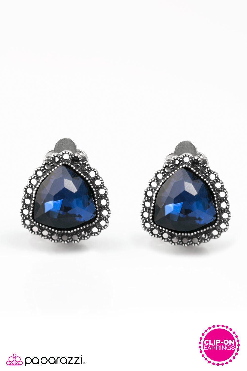 Magic Moment Blue Rhinestone Clip-on Earrings - Paparazzi Accessories- lightbox - CarasShop.com - Paparazzi Jewelry by Cara Jewels