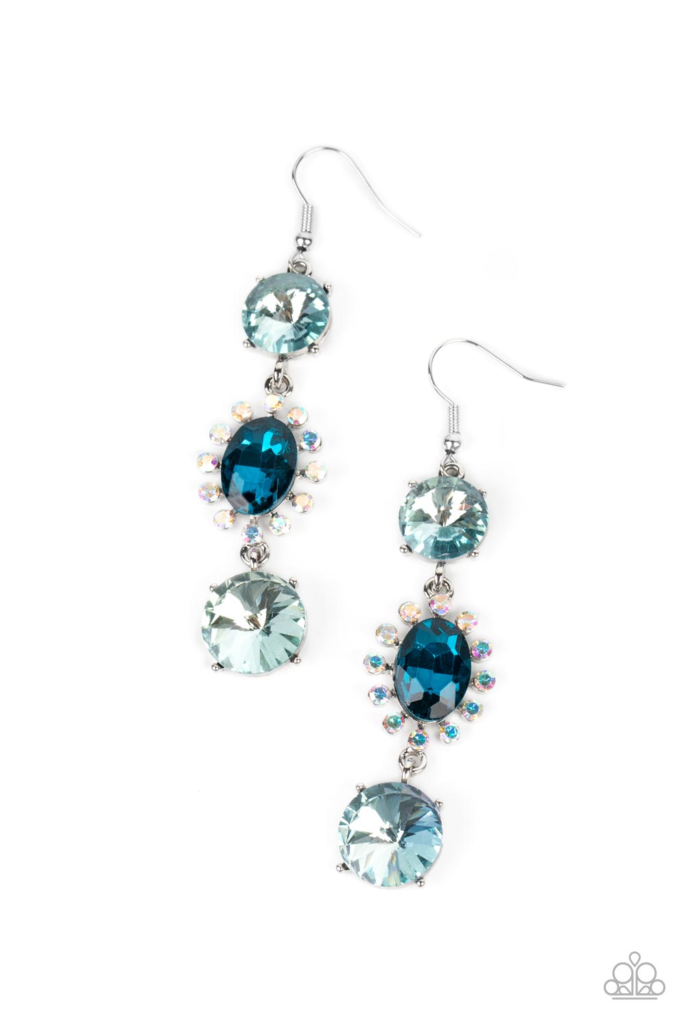 Magical Melodrama Blue Iridescent Rhinestone Earrings - Paparazzi Accessories- lightbox - CarasShop.com - Paparazzi Jewelry by Cara Jewels