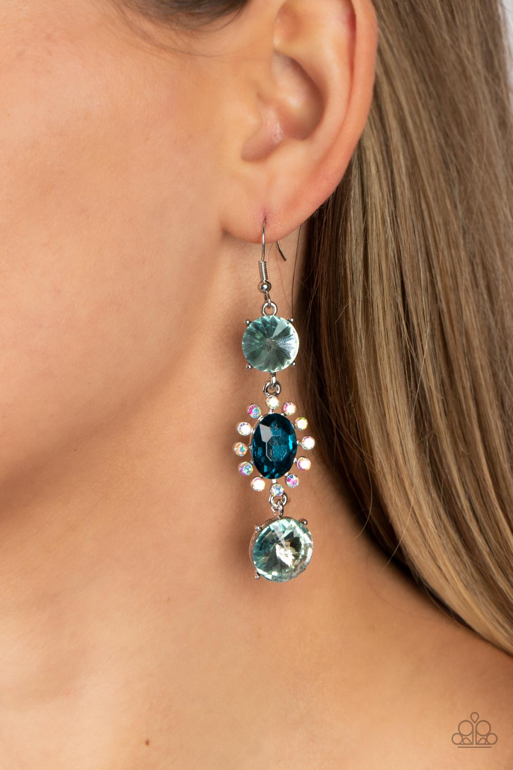 Magical Melodrama Blue Iridescent Rhinestone Earrings - Paparazzi Accessories- lightbox - CarasShop.com - Paparazzi Jewelry by Cara Jewels
