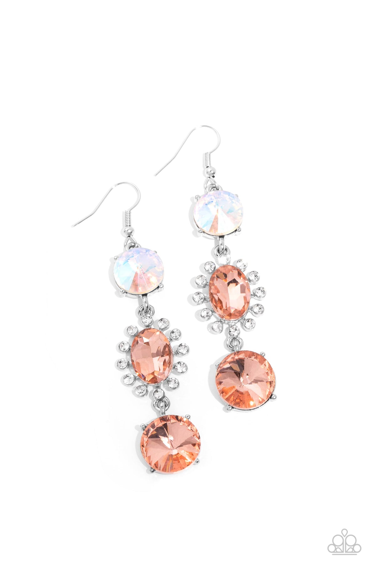 Magical Melodrama Multi Peach and Iridescent Rhinestone Earrings - Paparazzi Accessories- lightbox - CarasShop.com - Paparazzi Jewelry by Cara Jewels
