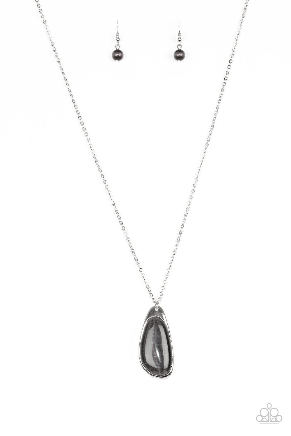 Magically Modern Silver Moonstone Necklace - Paparazzi Accessories- lightbox - CarasShop.com - Paparazzi Jewelry by Cara Jewels