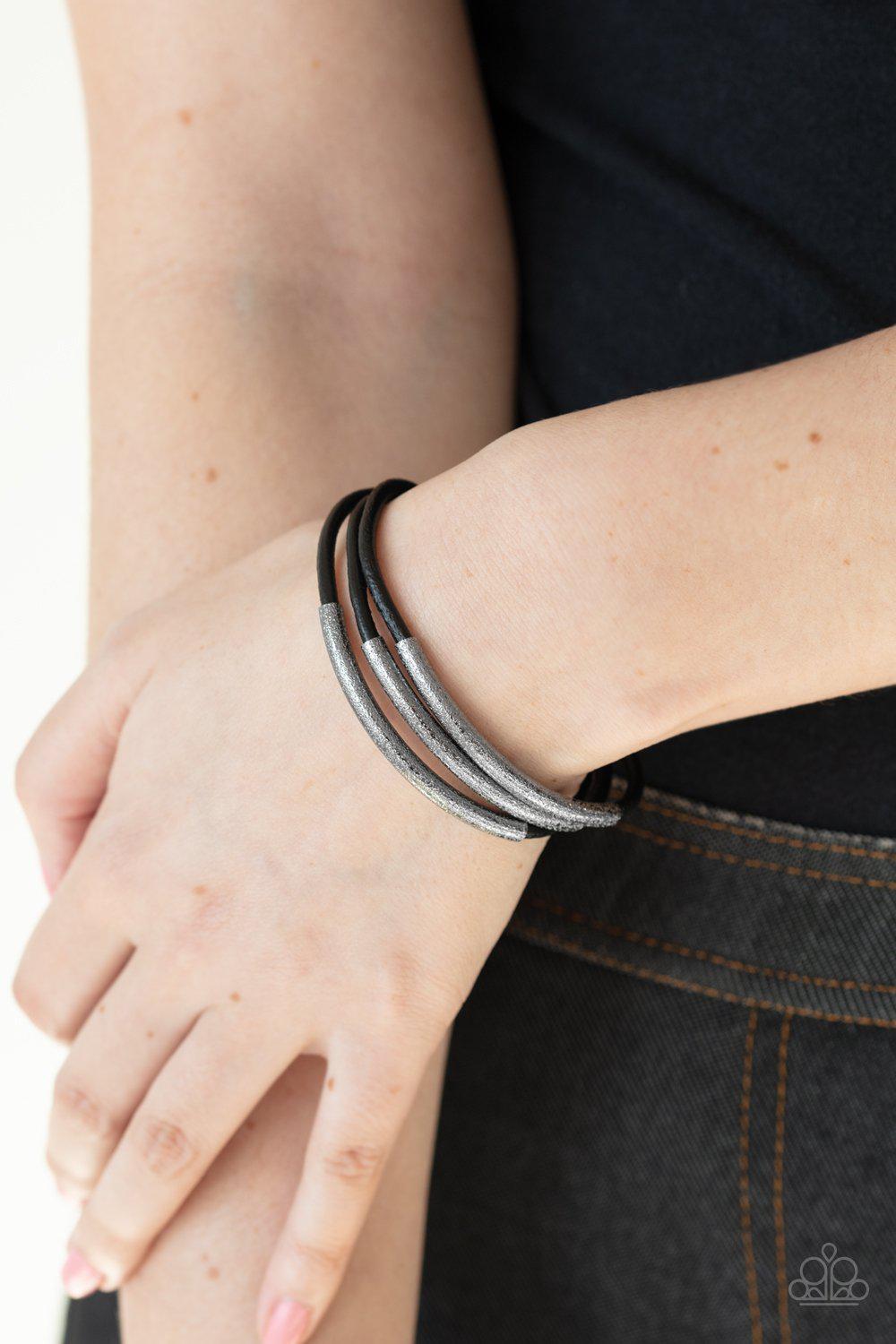 Magnetic Maverick Black and Gunmetal Bracelet - Paparazzi Accessories- on model - CarasShop.com - Paparazzi Jewelry by Cara Jewels