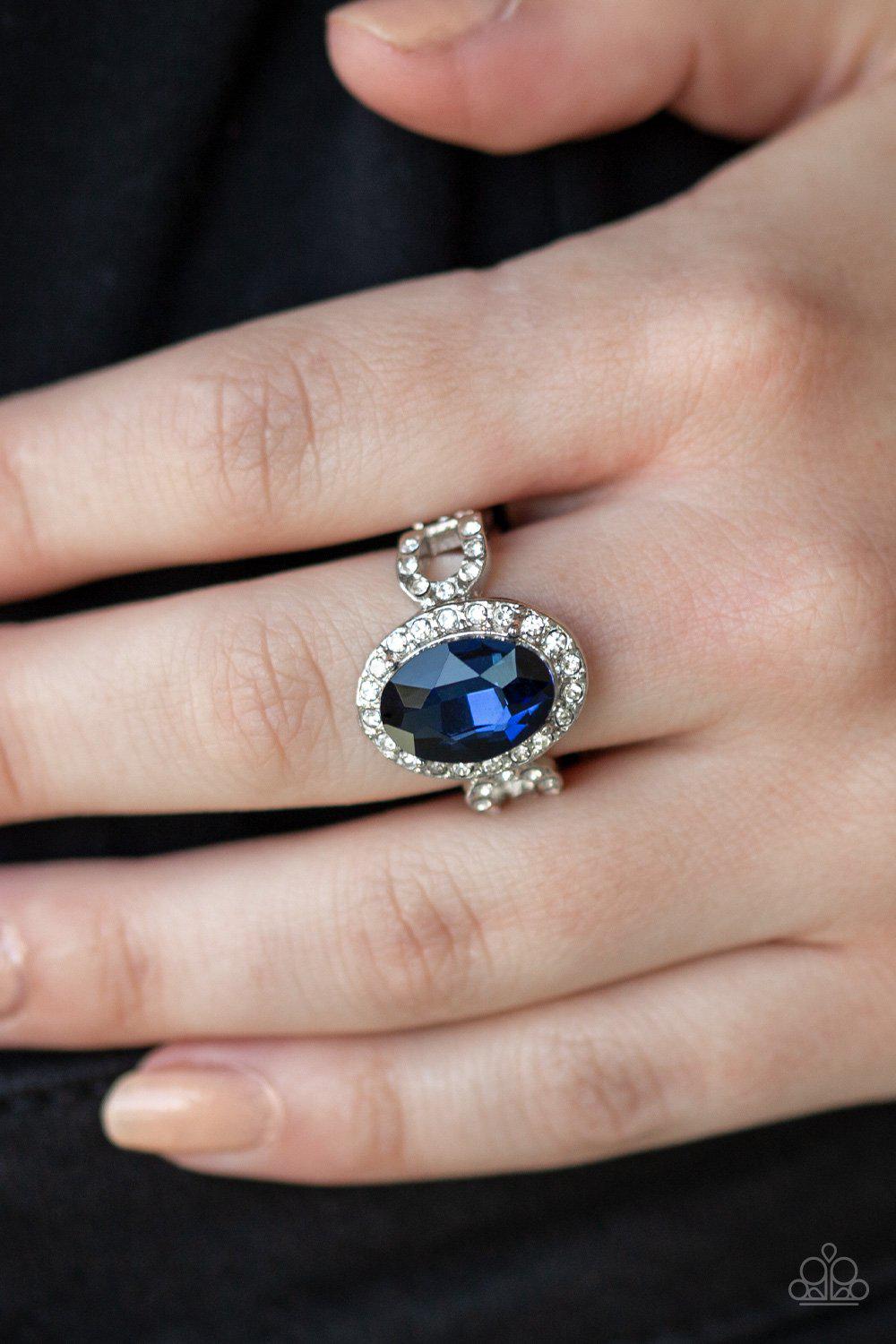 Magnificent Majesty Sapphire Blue Rhinestone Ring - Paparazzi Accessories- lightbox - CarasShop.com - Paparazzi Jewelry by Cara Jewels