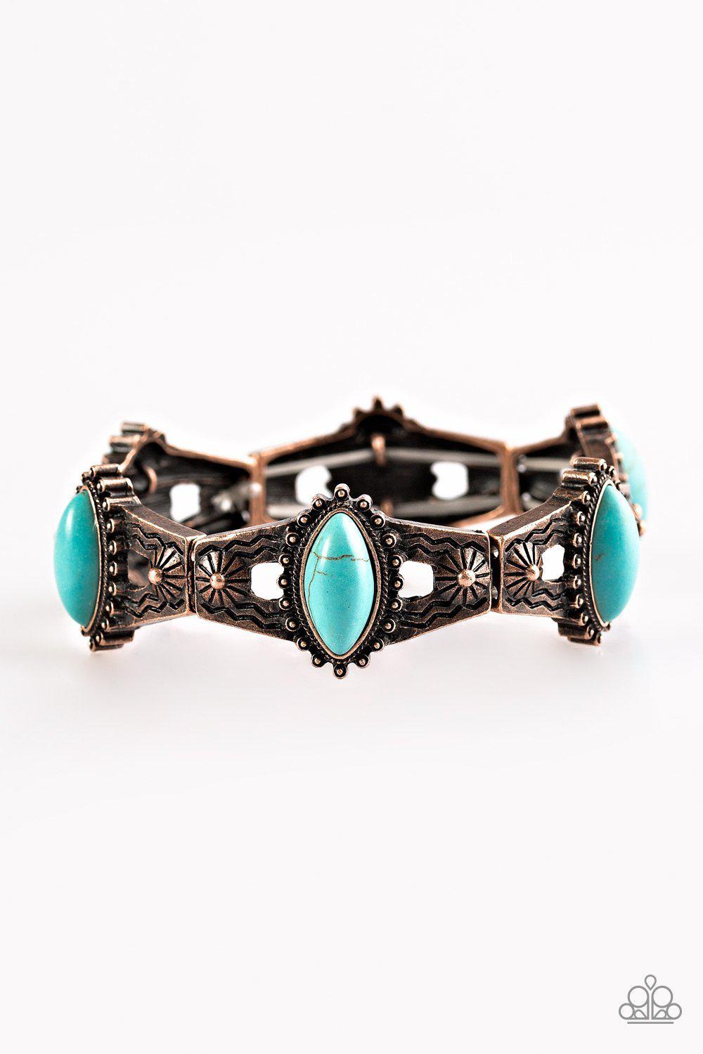 Majestic Deserts Copper and Turquoise Blue Stone Bracelet - Paparazzi Accessories- on model - CarasShop.com - Paparazzi Jewelry by Cara Jewels