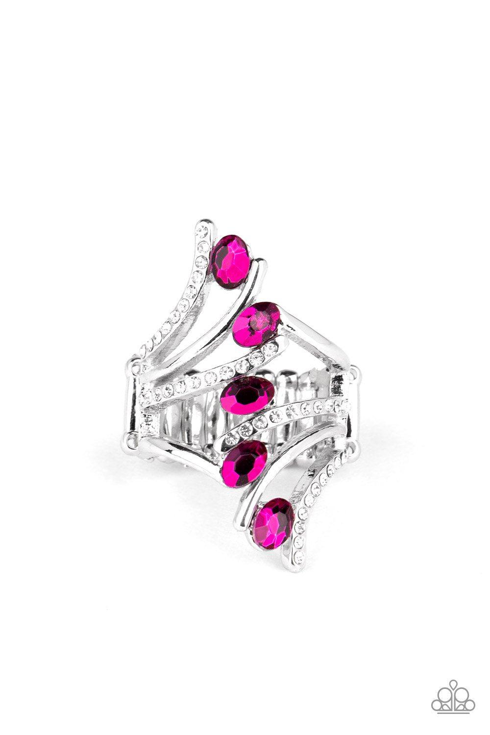 Majestic Marvel Pink and White Rhinestone Ring - Paparazzi Accessories- on model - CarasShop.com - Paparazzi Jewelry by Cara Jewels