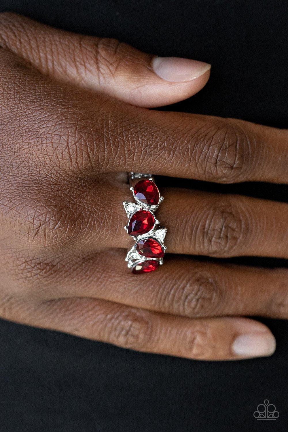Majestically Modern Red and White Rhinestone Ring - Paparazzi Accessories- lightbox - CarasShop.com - Paparazzi Jewelry by Cara Jewels