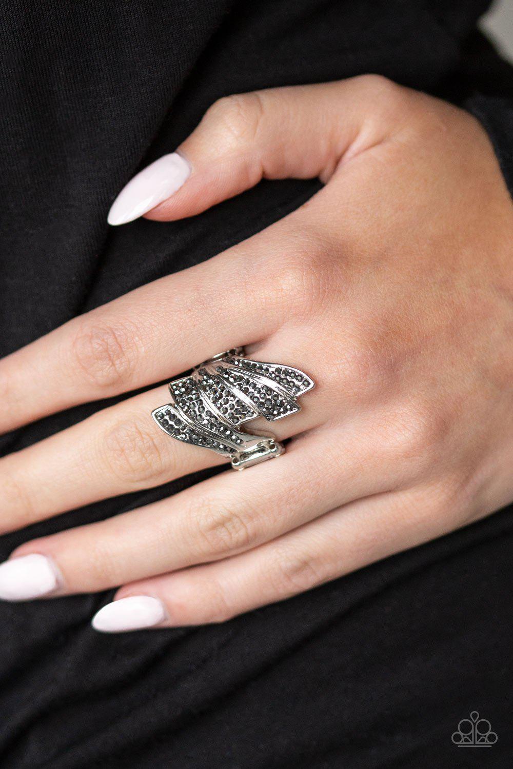 Majestically Monte Carlo Silver and Hematite Ring - Paparazzi Accessories- lightbox - CarasShop.com - Paparazzi Jewelry by Cara Jewels