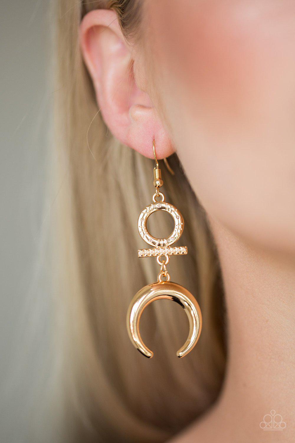 Majestically Moon Child Gold Earrings - Paparazzi Accessories- lightbox - CarasShop.com - Paparazzi Jewelry by Cara Jewels