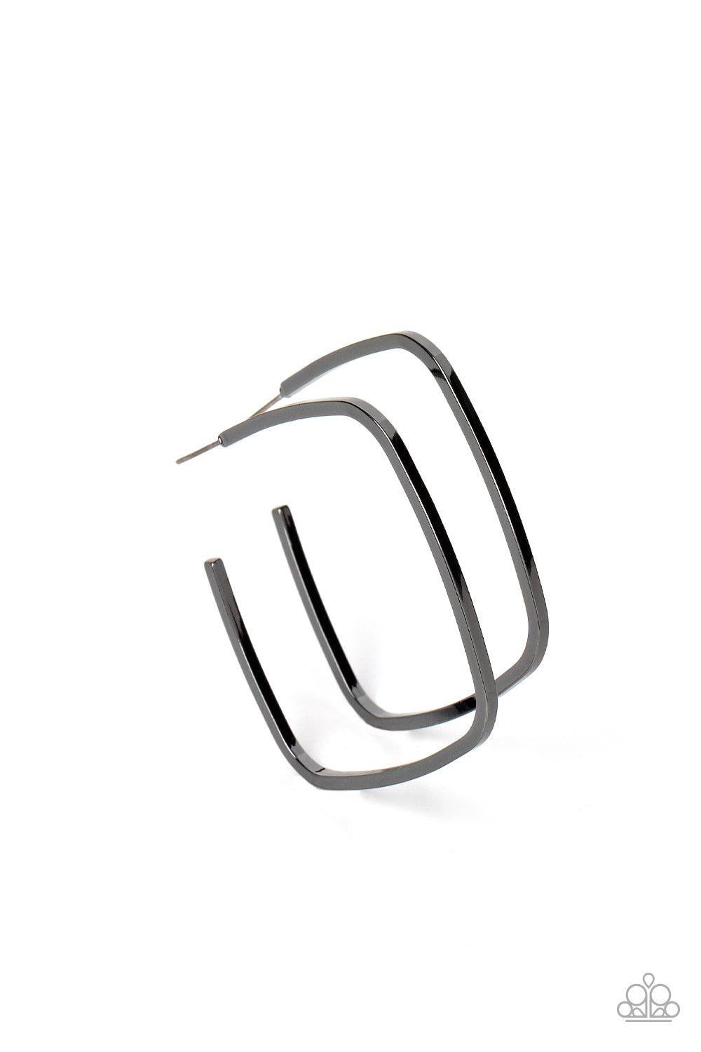 Major Flex Black Square Hoop Earrings - Paparazzi Accessories- lightbox - CarasShop.com - Paparazzi Jewelry by Cara Jewels