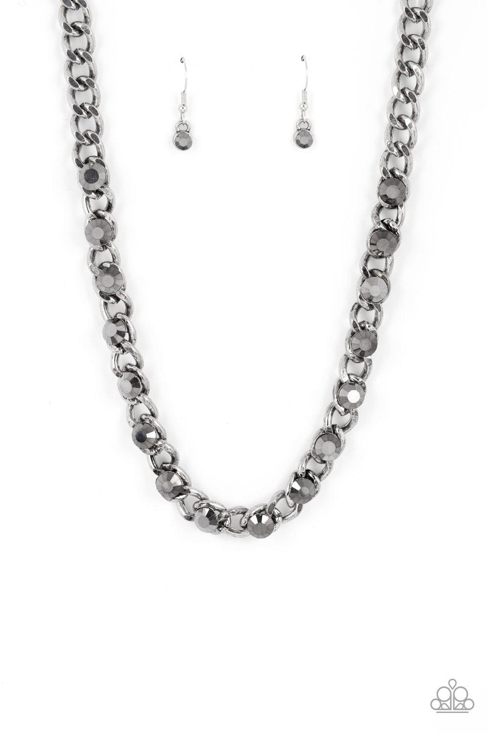 Major Moxie Silver & Hematite Rhinestone Necklace - Paparazzi Accessories- lightbox - CarasShop.com - Paparazzi Jewelry by Cara Jewels