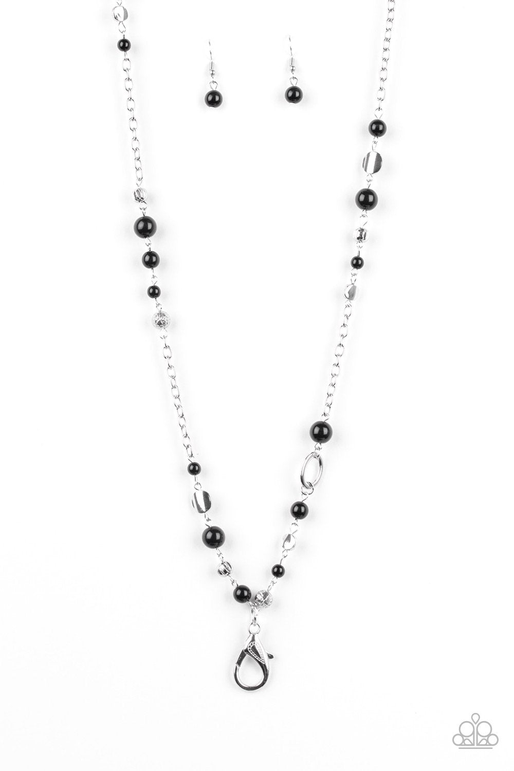 Make An Appearance Black and Silver Lanyard Necklace - Paparazzi Accessories- lightbox - CarasShop.com - Paparazzi Jewelry by Cara Jewels