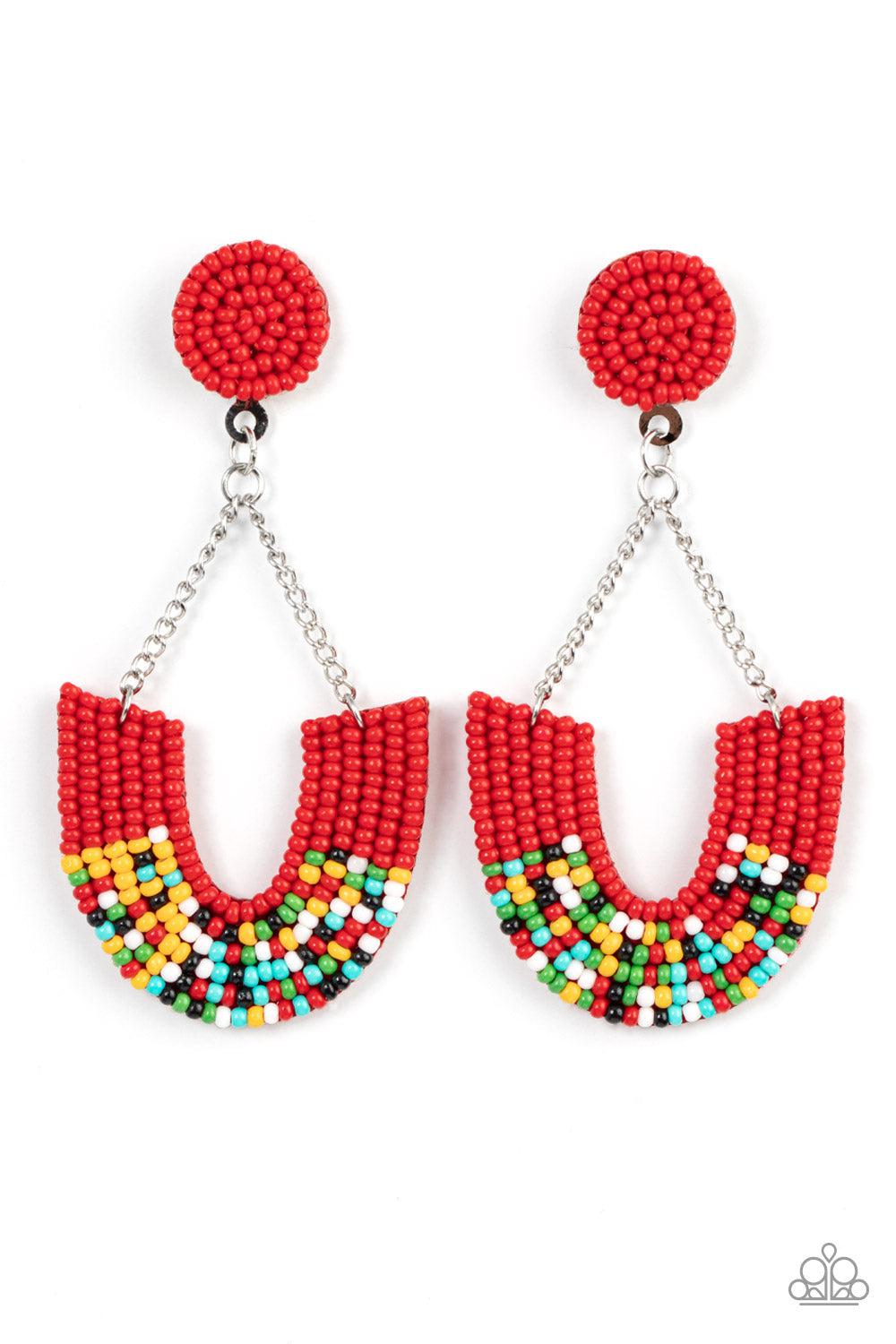 Make it RAINBOW Red Seed Bead Earrings - Paparazzi Accessories- lightbox - CarasShop.com - Paparazzi Jewelry by Cara Jewels