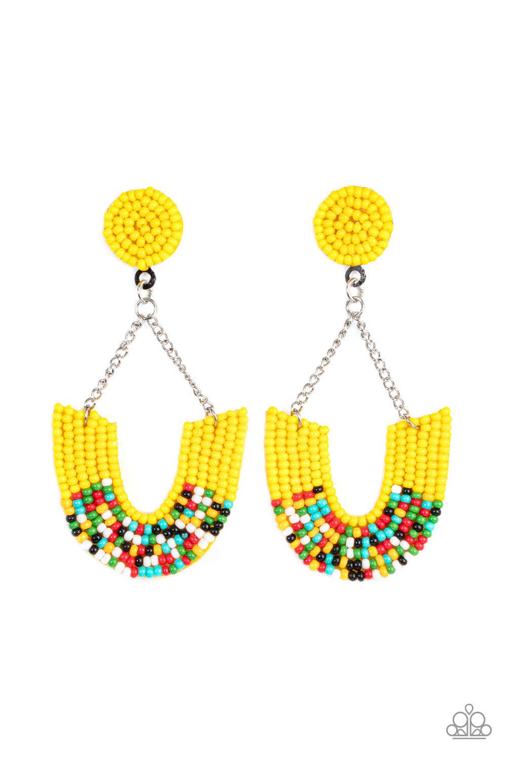 Make it RAINBOW Yellow Seed bead Earrings - Paparazzi Accessories- lightbox - CarasShop.com - Paparazzi Jewelry by Cara Jewels