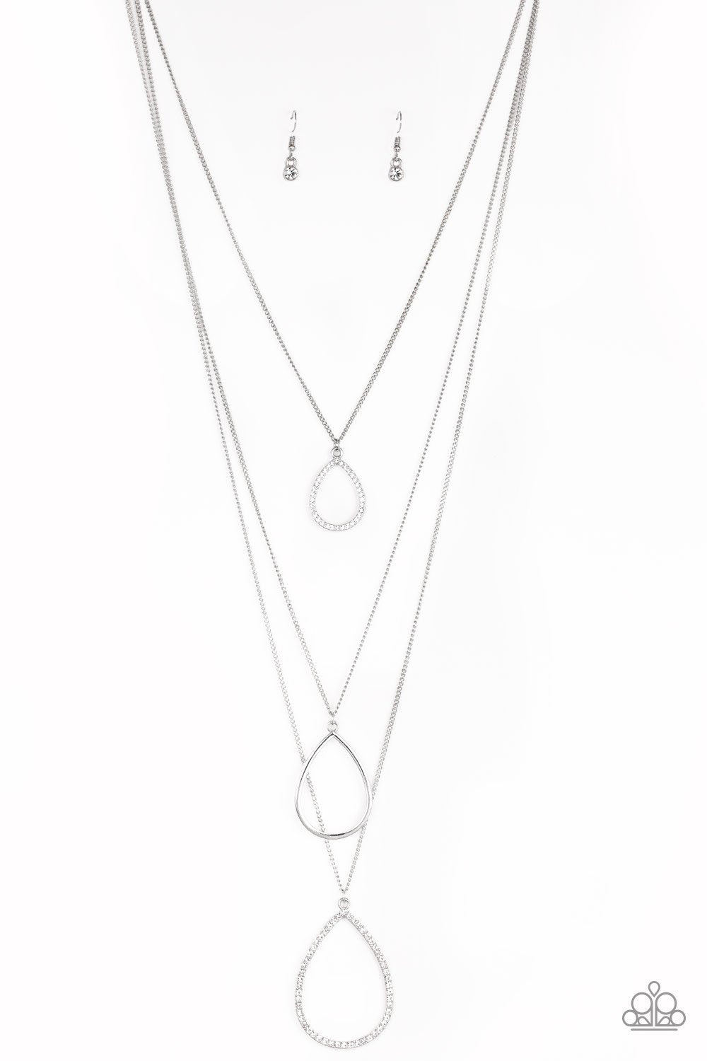 Make The World Sparkle White Rhinestone Teardrop Necklace - Paparazzi Accessories- lightbox - CarasShop.com - Paparazzi Jewelry by Cara Jewels