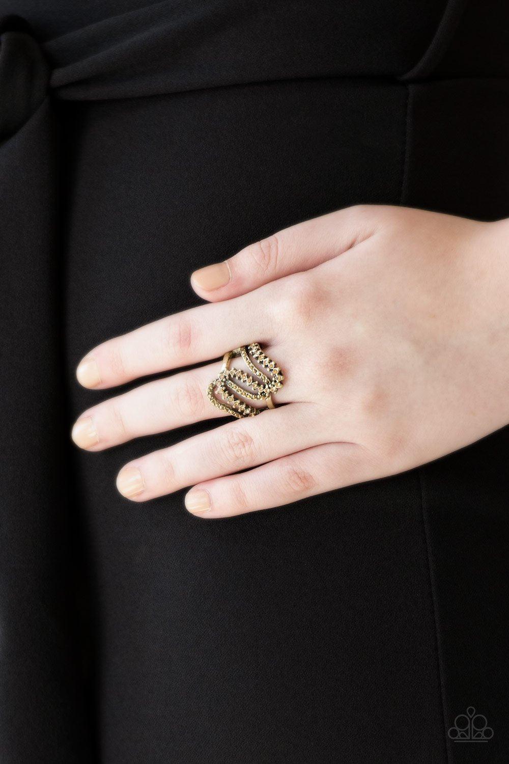 Make Waves Brass Rhinestone Ring - Paparazzi Accessories- on model - CarasShop.com - Paparazzi Jewelry by Cara Jewels