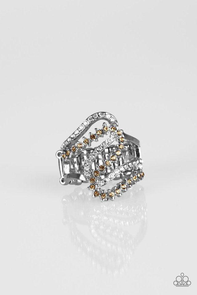 Make Waves Brown Rhinestone Ring - Paparazzi Accessories- lightbox - CarasShop.com - Paparazzi Jewelry by Cara Jewels