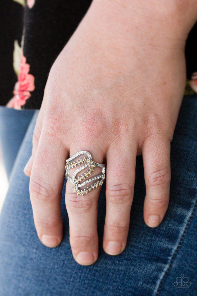 Make Waves Brown Rhinestone Ring - Paparazzi Accessories- on model - CarasShop.com - Paparazzi Jewelry by Cara Jewels