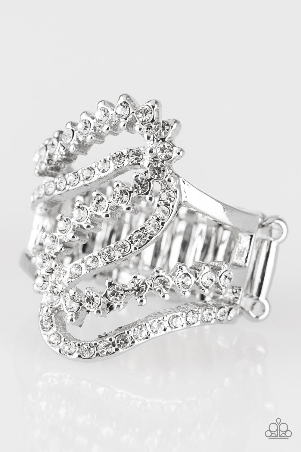 Make Waves White Rhinestone Ring - Paparazzi Accessories- lightbox - CarasShop.com - Paparazzi Jewelry by Cara Jewels