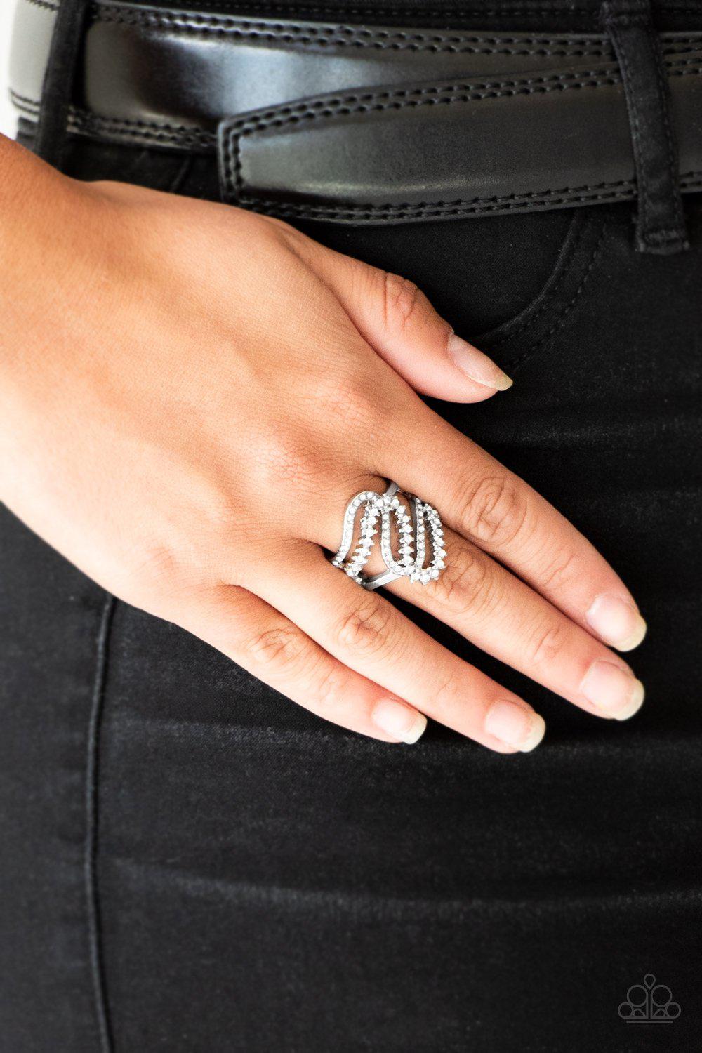 Make Waves White Rhinestone Ring - Paparazzi Accessories- lightbox - CarasShop.com - Paparazzi Jewelry by Cara Jewels