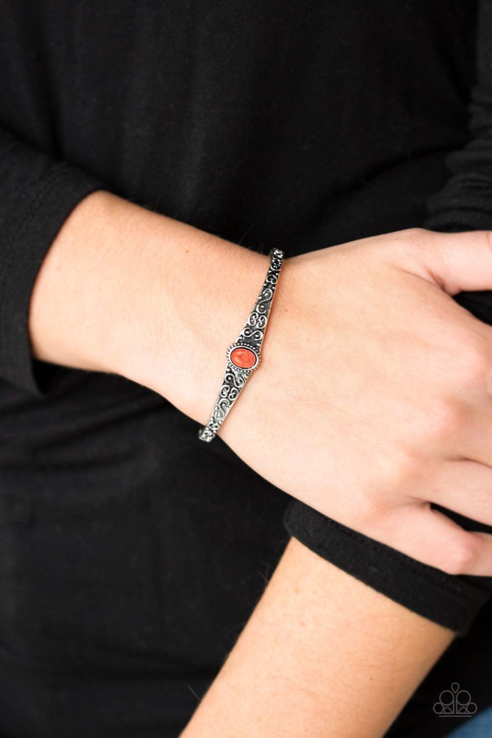 Make Your Own Path Orange Stone Cuff Bracelet - Paparazzi Accessories- on model - CarasShop.com - Paparazzi Jewelry by Cara Jewels
