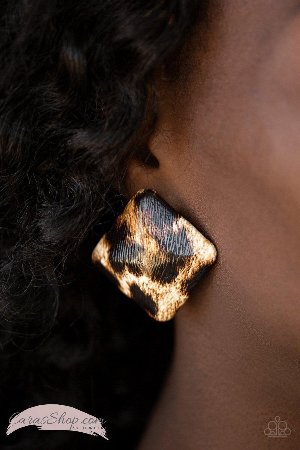 Making HISS-tory Brown Animal Print Post Earrings - Paparazzi Accessories- lightbox - CarasShop.com - Paparazzi Jewelry by Cara Jewels