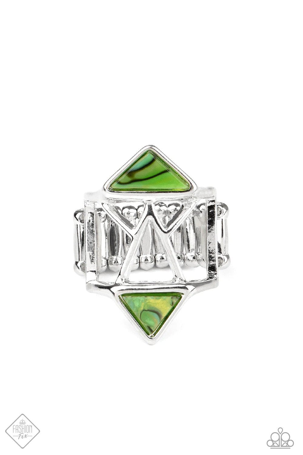 Making Me Edgy Green Ring - Paparazzi Accessories- lightbox - CarasShop.com - Paparazzi Jewelry by Cara Jewels
