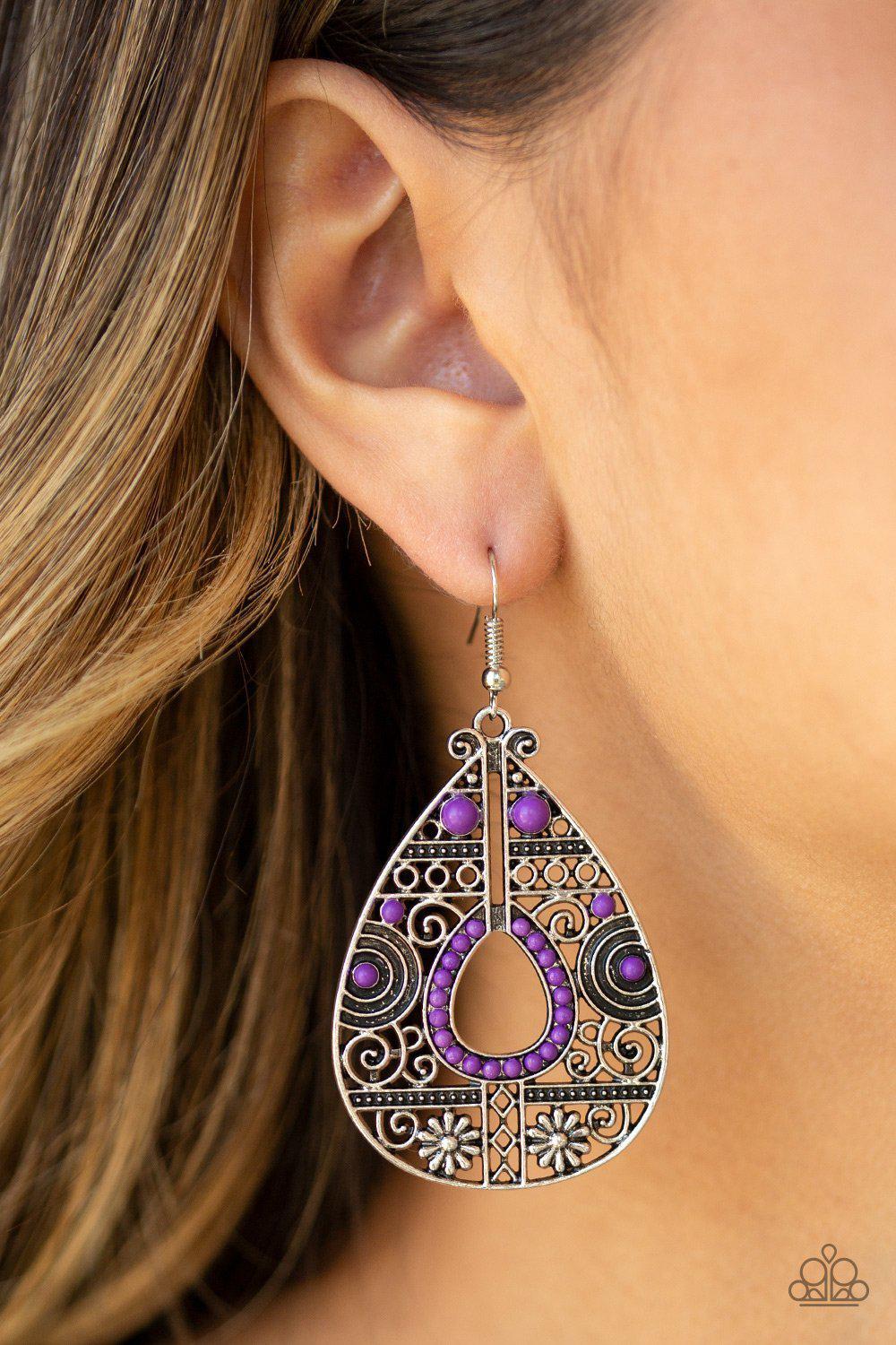 Malibu Gardens Purple and Silver Filigree Earrings - Paparazzi Accessories- lightbox - CarasShop.com - Paparazzi Jewelry by Cara Jewels