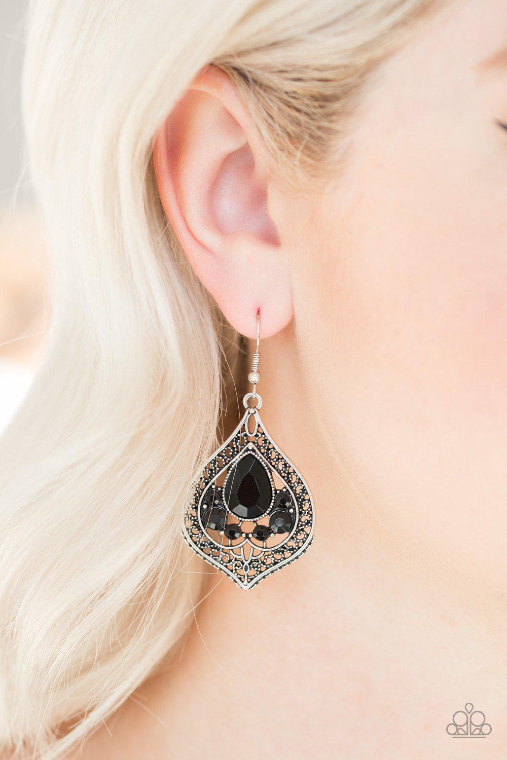 Malibu Mama Black Teardrop Bead Earrings - Paparazzi Accessories- on model - CarasShop.com - Paparazzi Jewelry by Cara Jewels