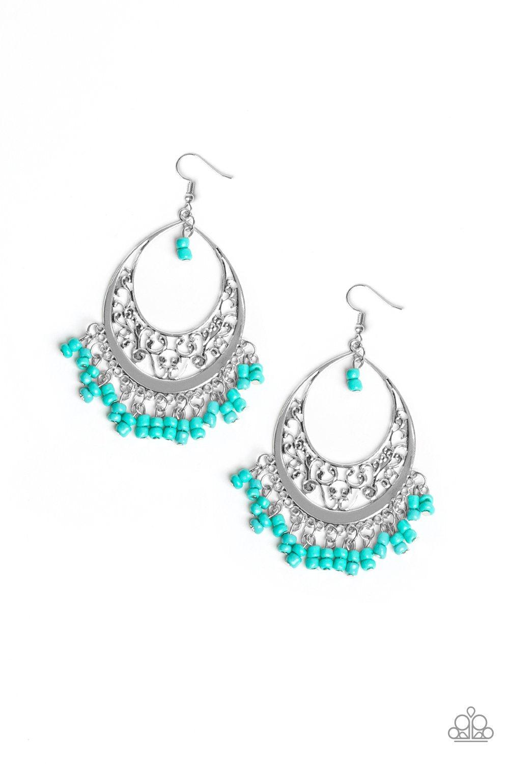 Malibu Mamba Blue and Silver Earrings - Paparazzi Accessories- on model - CarasShop.com - Paparazzi Jewelry by Cara Jewels